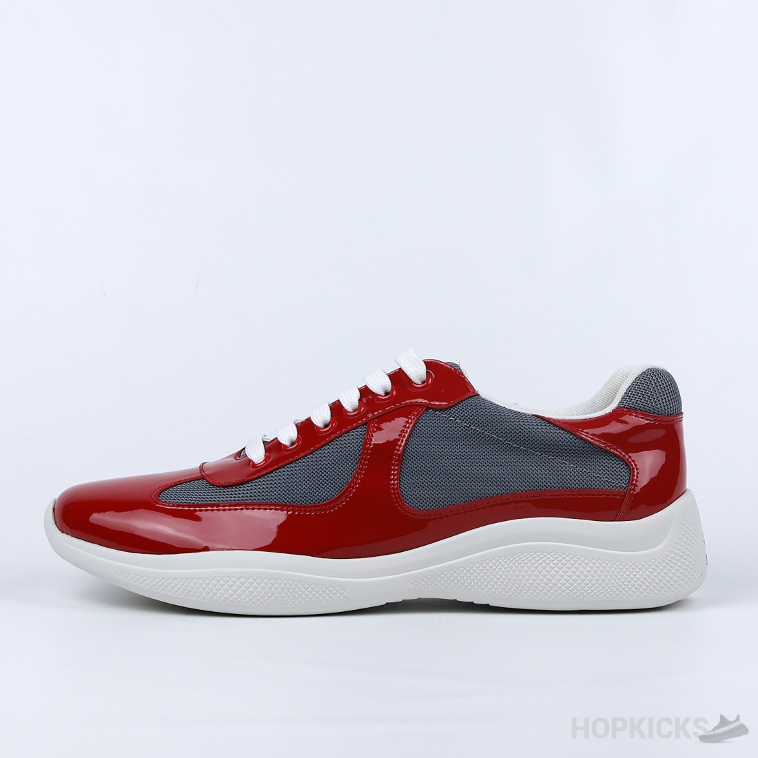 Red patent leather prada fashion sneakers